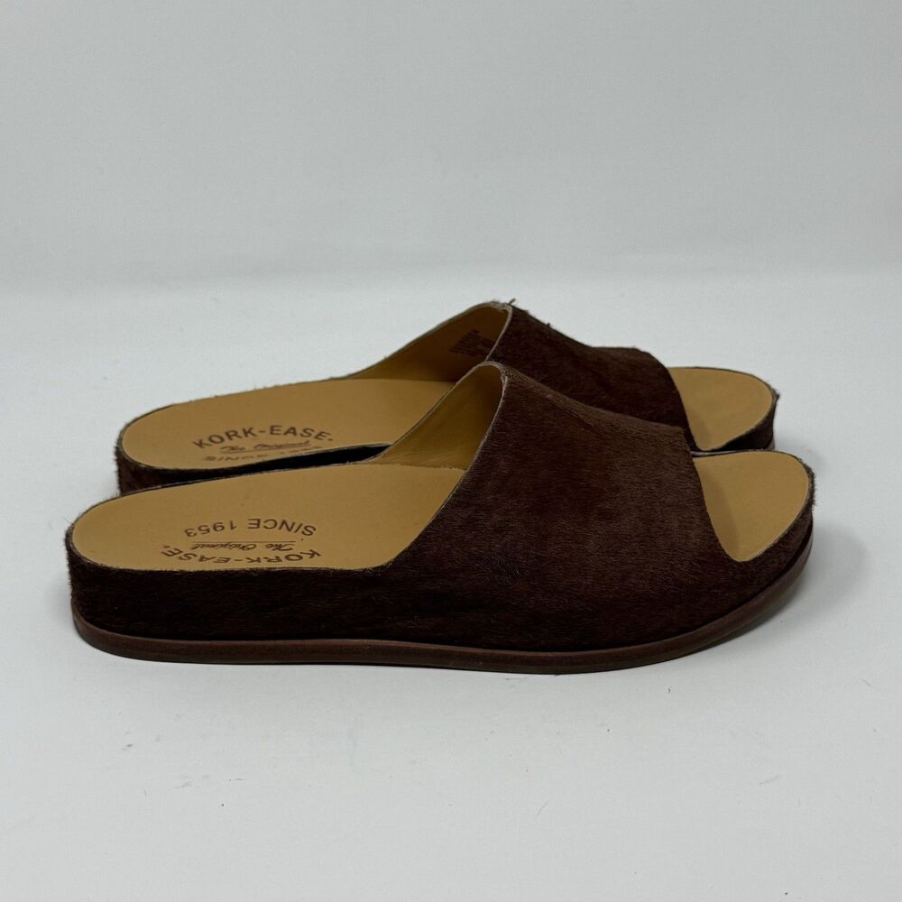 Kork Ease Tutsi Slide Sandals Womens 7 M Brown Real Cow Hair Leather Comfort